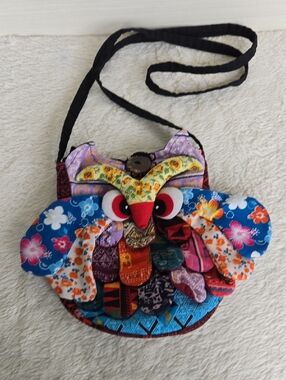 Boho Patchwork Owl Crossbody Bag Medium Colorful Hippie Purse Thailand